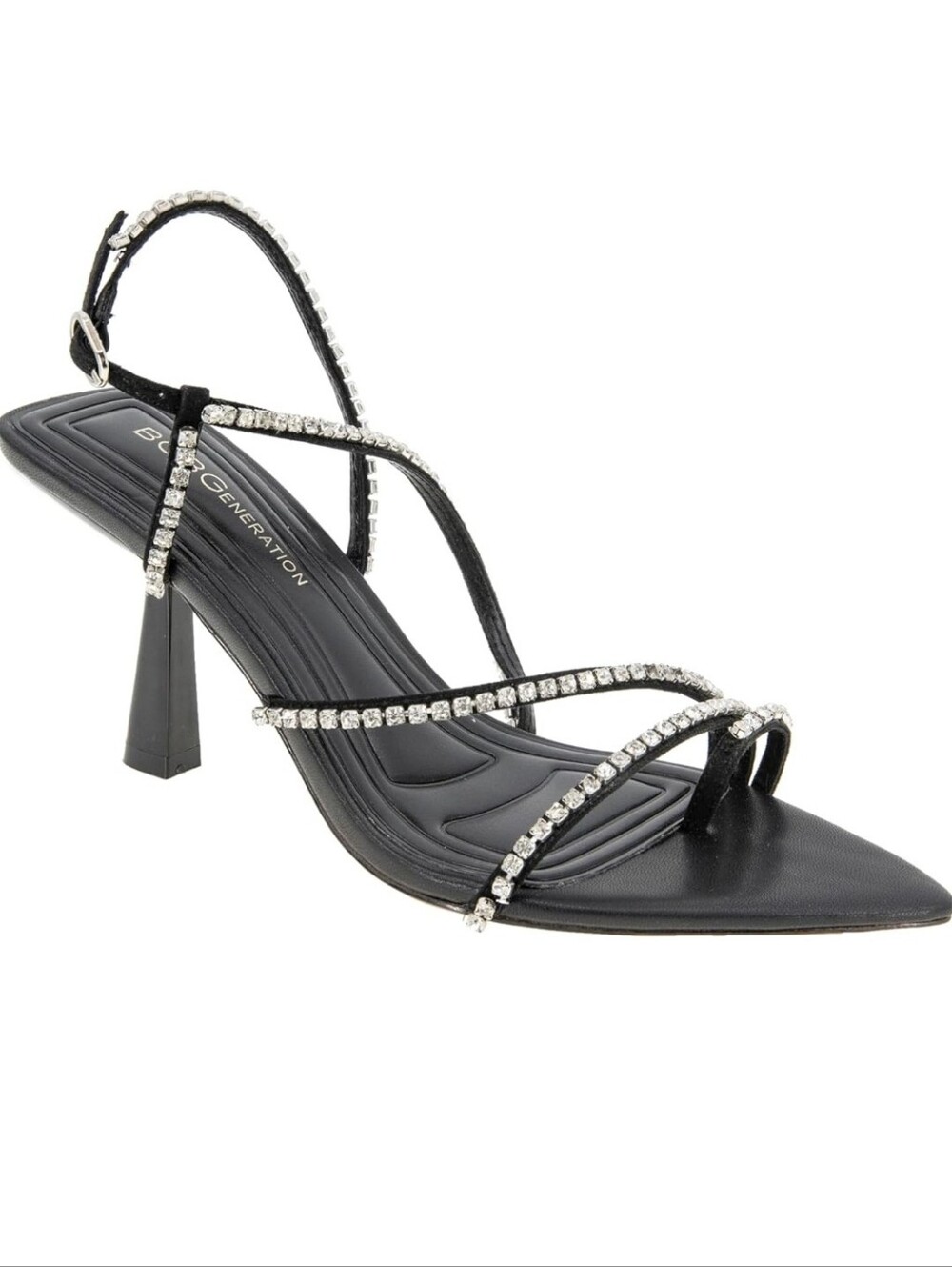 BCBGeneration Black Crystal Strap Heeled Sandals